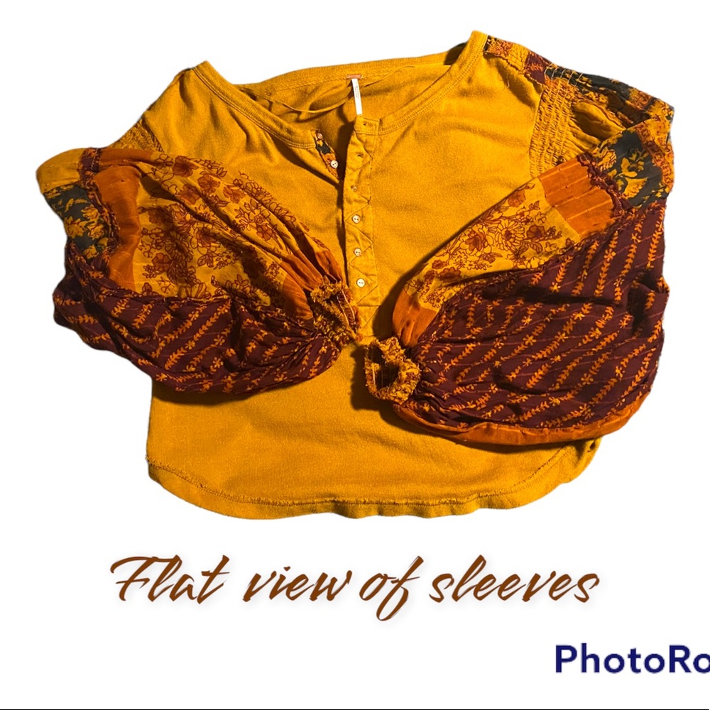 Free People Yellow Light Magic Henley Blouse Sz Small - Picture 6 of 9